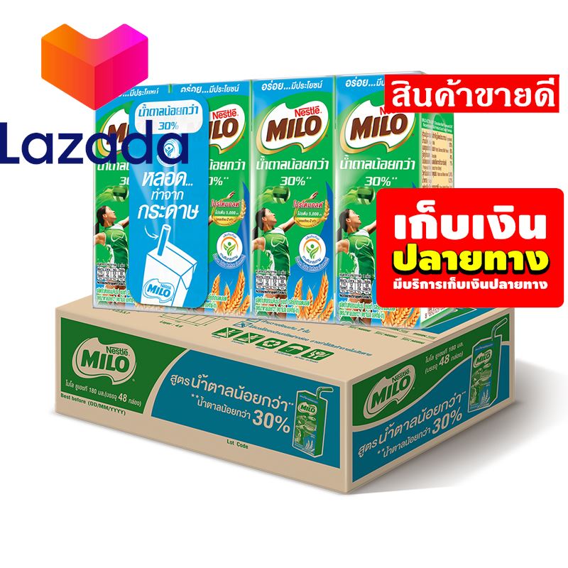 📮🛑ลดราคาพิเศษ!!❤️ ไมโล นมยูเอชที รสช็อกโกแลตมอลต์ สูตรน้ำตาลน้อยกว่า 180 มล. แพ็ค 48 กล่อง รหัสสินค้า LAZ-475-999FS 👫ด่วน ของมีจำนวนจำกัด❤️