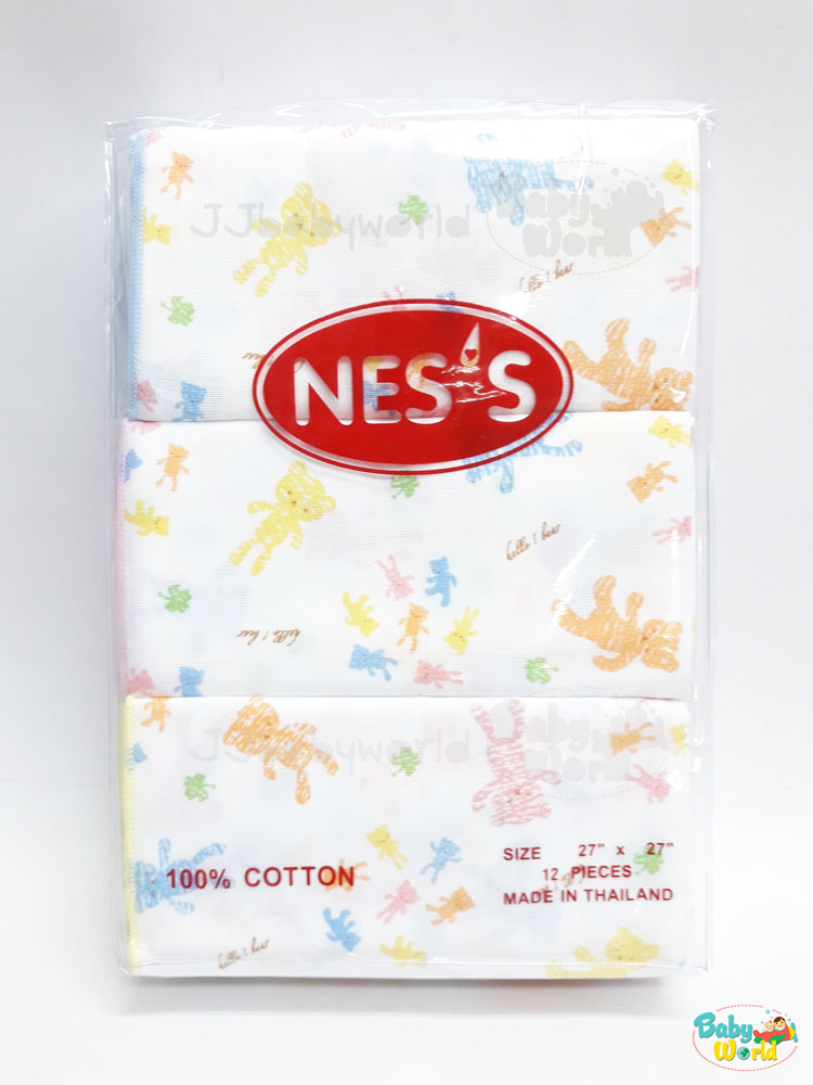 ผ้าอ้อม NES'S ลายหมีรุ้ง cotton 100% ขนาด 27x27 แพค 6 ชิ้น