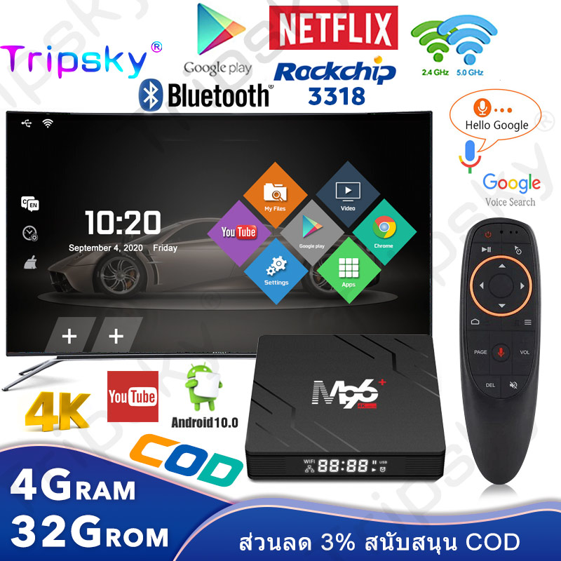 กล่องแอนดรอย Android Tv Box M96plus 4GB 32GB กล่องแอนดรอย Bluetooth 2.4G+5G Wifi Smart TV Box CPU RK3318 Android 10.0 Tv Box