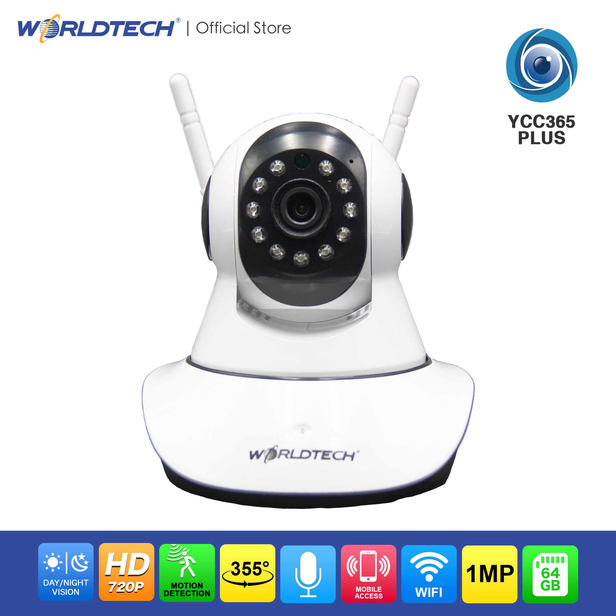 Worldtech รุ่น WT-CCM002IP720P(GV) กล้องวงจรปิดไร้สาย ฟังเสียงพูดโต้ตอบได้ ดูผ่านแอพมือถือ CCTV Robot HD 720p Wireless IP CAMERA ความชัด 1MP พร้อมคู่มือภาษาไทย