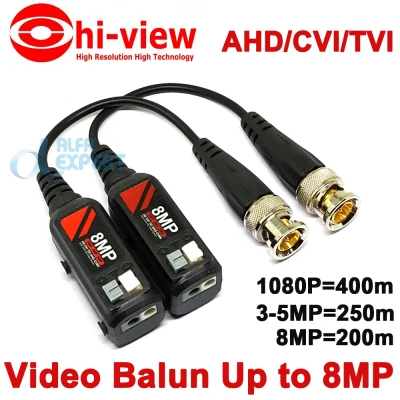 Hi view บาลัน 1คู่ 8MP HD Transmitter Cable Transceiver Adapter CCTV Passive Video Balun for HD AHD/CVI/TVI Video Signal