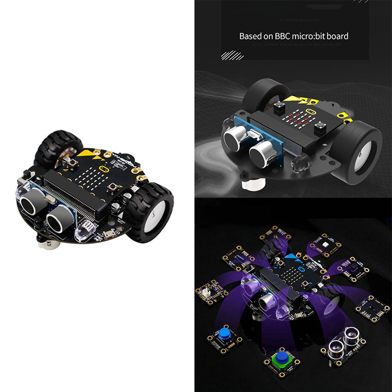 Robot Programmable Robotic Kit Based on BBC Microbit V2 and V1 for STEM Coding Education with Chargeable Battery
