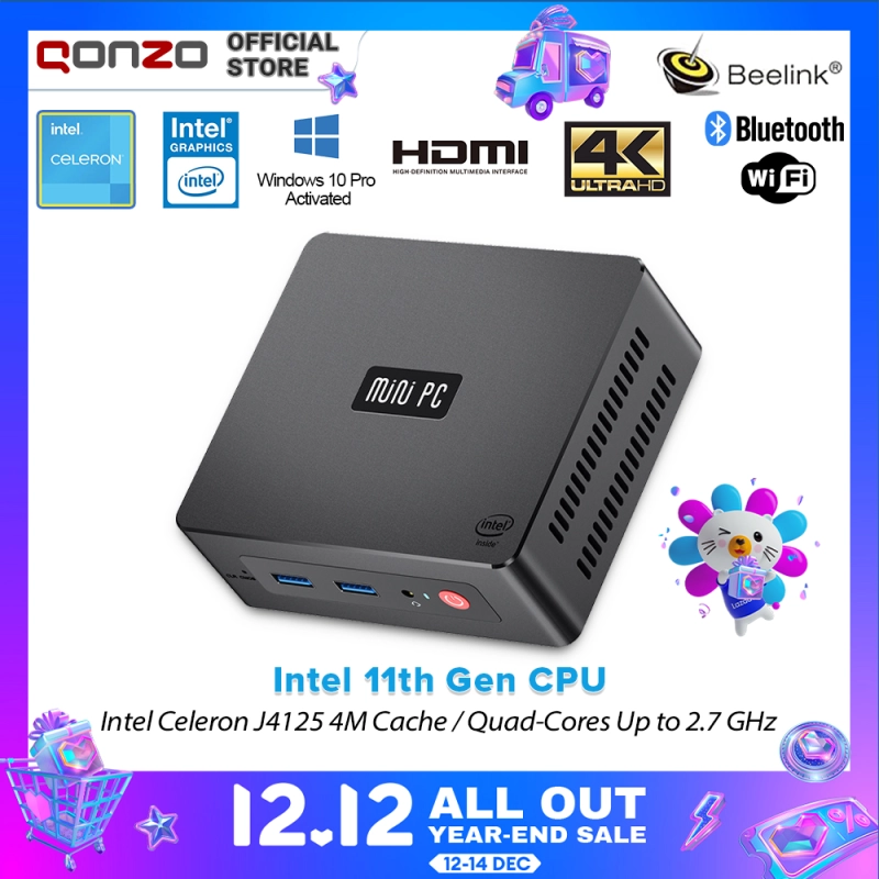 ราคาและรีวิวNew GKMINI Mini PC (Pre-activated Win 10 Pro) Beelink Desktop 8GB+256GB CPU Intel Celeron J4125 Quad-Core Blth 2.4G/5.8G WIFI Dual HDMI O Gigabit Internet Mini Computer Mini CPU Qonzo