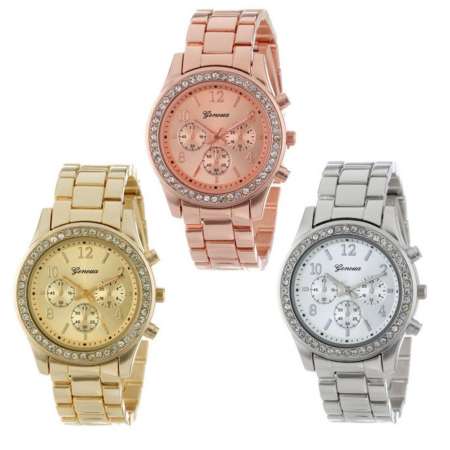 GENEVA นาฬิกาข้อมือ สายสแตนเลส ดีไซน์ Michael Kors หน้าปัดล้อมเพชร ดูเวลาง่าย รุ่น ZD-0042