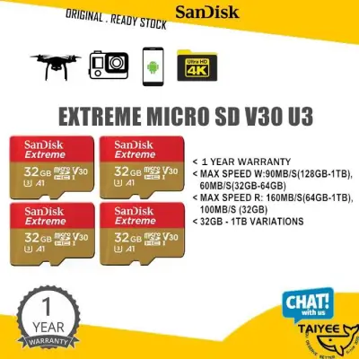 SanDisk Extreme เมมโมรี่การ์ดของแท้ Micro SD Card 32GB ความเร็ว อ่าน 100MB/s เขียน 60MB/s (SDSQXAF-032G-GN6MA)