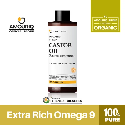 Castor Oil Virgin Certified Organic Cold-Pressed 100% Pure Natural 30 ml - 250 ml Unrefined Undiluted Unblended Caster Custor Custer Coconut Oil-Free Skin Hair Eyelashes Eyebrows