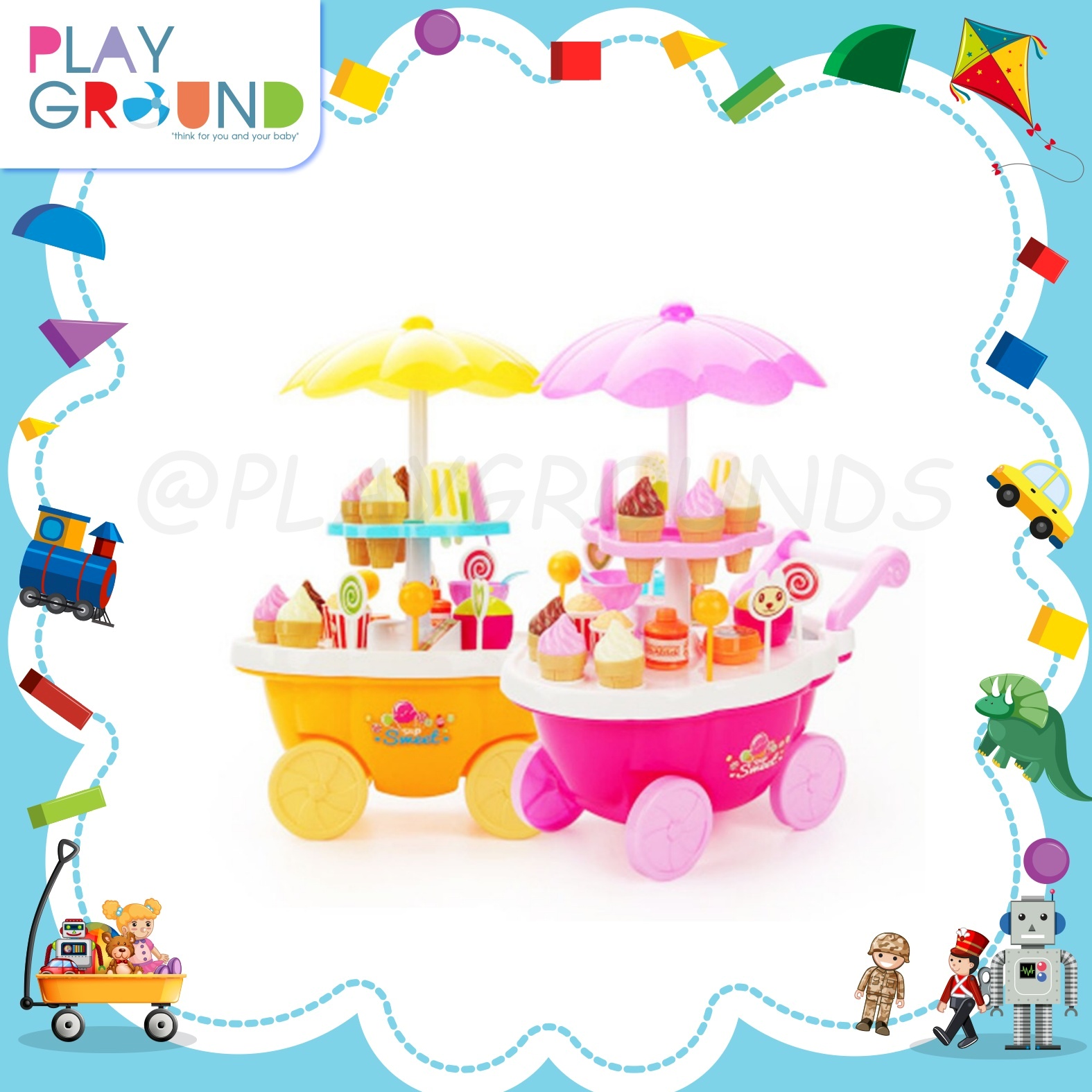 Playground รถเข็นไอติม 39 ชิ้น 39 Pcs Sweet Cart toy ช่วยเสริมพัฒนาการเด็กๆ ให้เกิดความคิดสร้างสรรค์และจินตนาการ เหมาะสำหรับเด็กอายุ 1 ปีขึ้นไป