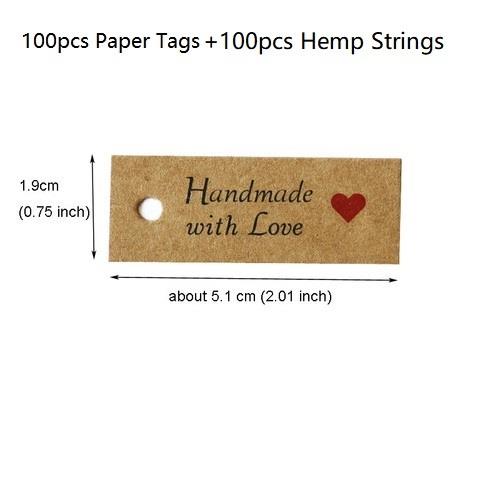 100pcs Kraft Paper Tags with Strings Handmade with Love Hang Tags