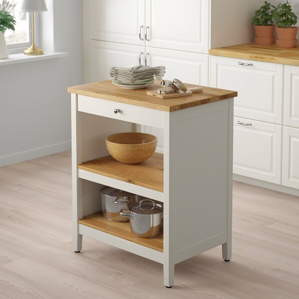 Kitchen island, 72x52 cm - Wood - Off white/oak