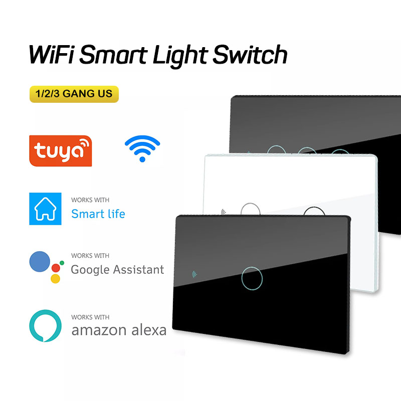 Tuya Wifi Wall Switch (ไม่ใช้ N/Neutral) สวิตช์ไฟ เชื่อมต่อ Wifi แป้นสวิตช์สัมผัส Wifi สั่งงานผ่าน Amazon Alexa และ Google Home 1/2/3 Gang ใช้กับแอพ TuyaSmart หรือ Smart Life B63