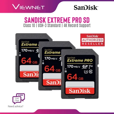 SanDisk Extreme Pro เมมโมรี่การ์ดของแท้ SD Card 64GB ความเร็ว อ่าน 170MB/s เขียน 90MB/s (SDSDXXY-064G-GN4IN)