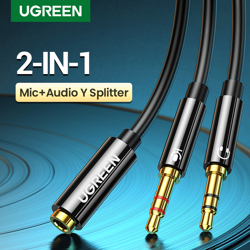 Ugreen 20cm Splitter Headphone for Computer 3.5mm Female to 2 Male 3.5mm Mic Audio Y Splitter Cable Headset to PC Adapter