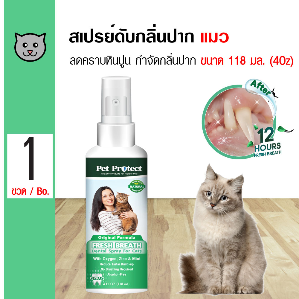 Pet Protect Cat Dental Spray สเปรย์ดับกลิ่นปากแมว สูตร Original ช่วยลดคราบหินปูน สำหรับแมวทุกสายพันธุ์ 4 Oz. (118 มล./ขวด)