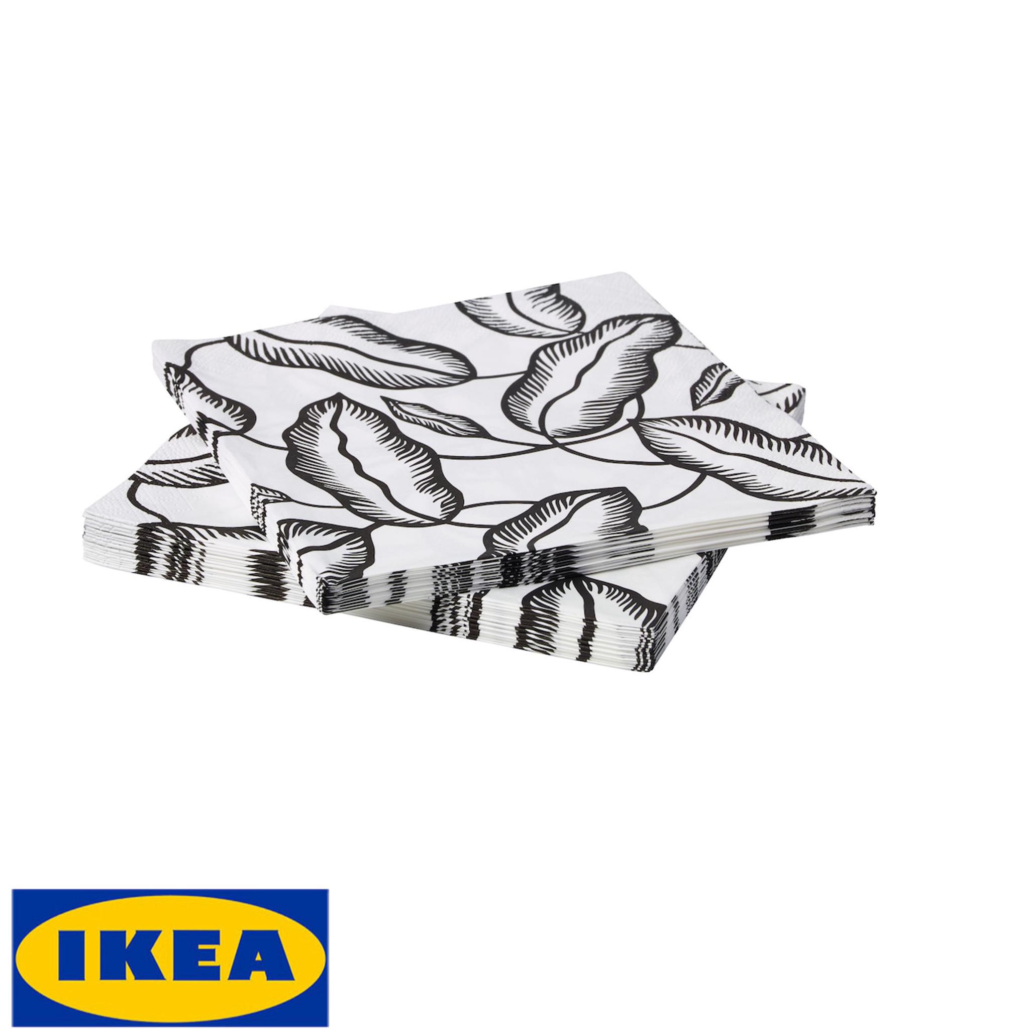 IKEA ของแท้  AVSIKTLIG อาฟซิกต์ลิก กระดาษเช็ดปาก, ขาว, ดำ ใบไม้, 33x33 ซม. 30 ชิ้น