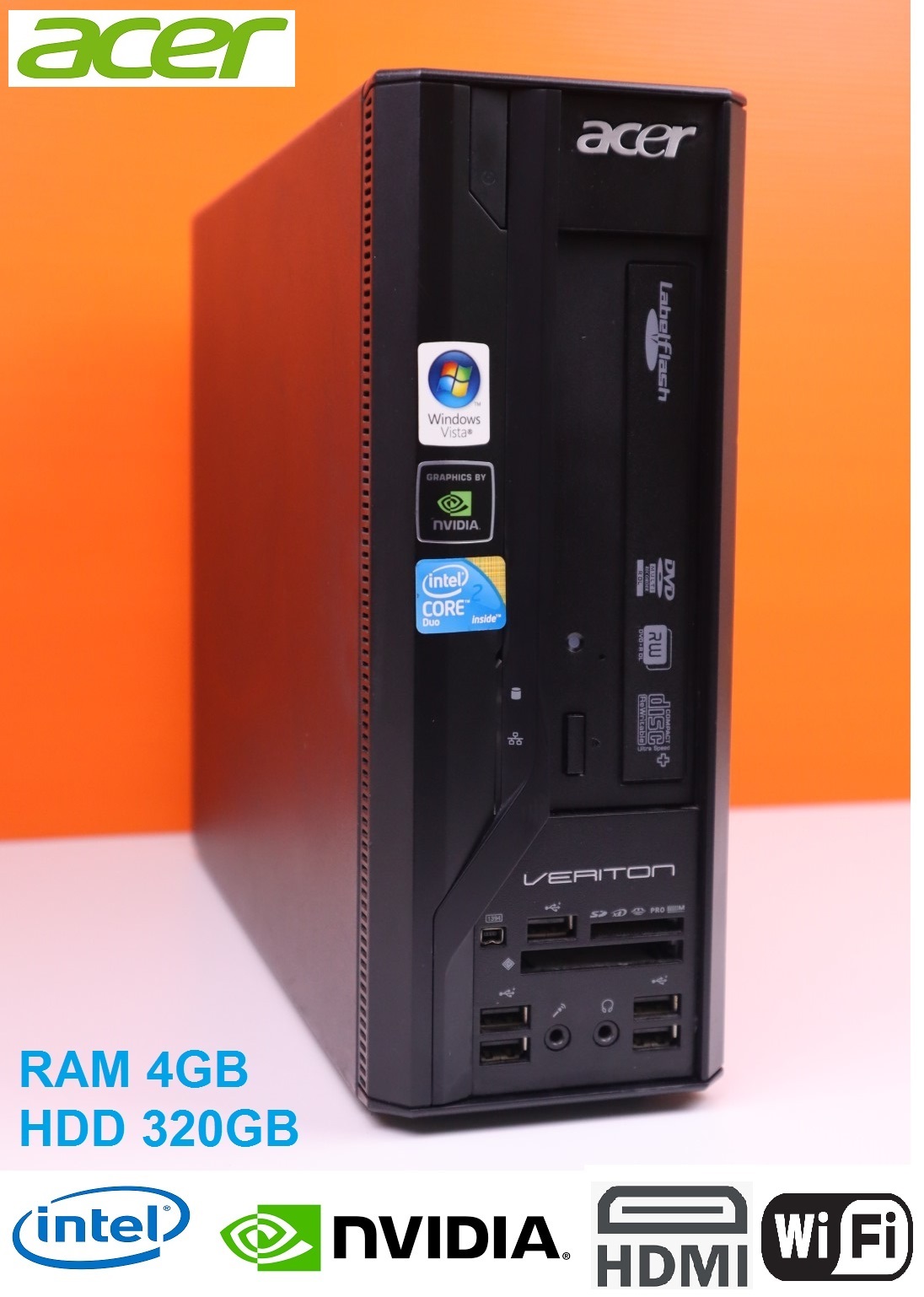 คอม Acer Veriton X270 Intel CPU -RAM 4GB -HDD 320GB  -HDMI PORT -Chipset Type: NVIDIA GeForce -Wi-Fi