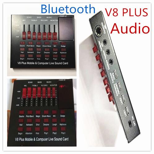 V8 PLUS Audio Live Sound Card for Phone Computer USB Headset Microphone Webcast-(Bluetooth)