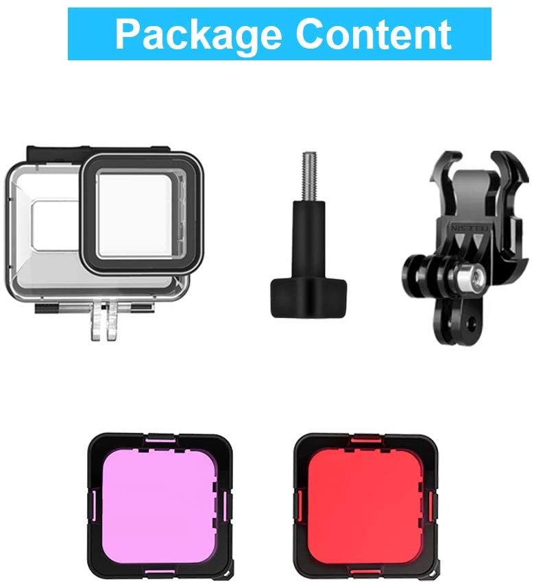 TELESIN Waterproof Case for GoPro Hero 8 Black, Supports 50M/165FT Underwater Snorkeling Deep Diving, with Dive Filter Red + Magenta Lens Filter Kit and Bracket Screw Accessories