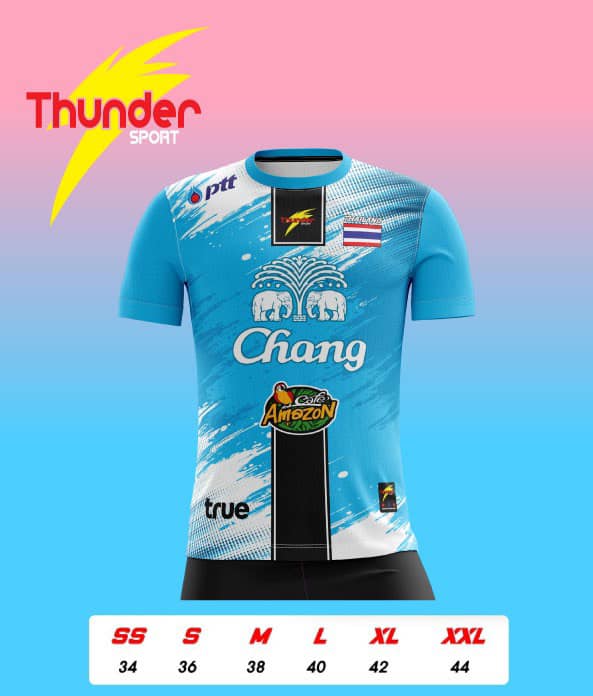 เสื้อกีฬาพิมลายพร้อม สกรีนสปอนเชอร์ ธงชาติไทย ช้าง THUNDER
