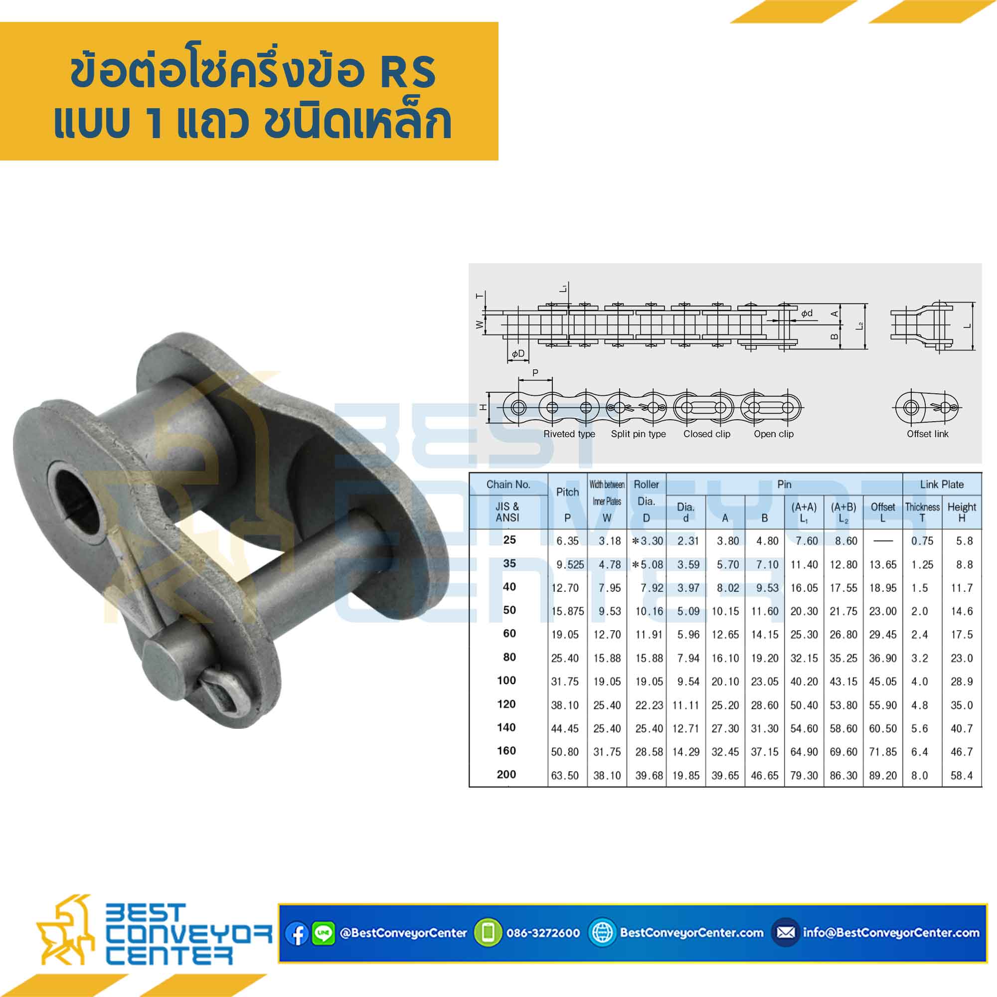 ข้อต่อโซ่ครึ่งข้อ แถวเดี่ยว (Steel)