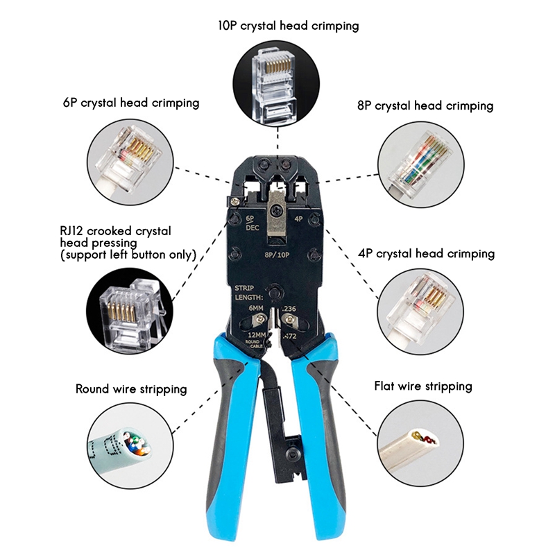 Rj45 network crimper 10p 8p 6p 4p crimping tools stripper for rj45 rj11 rj12 rj50 connector ethernet cable