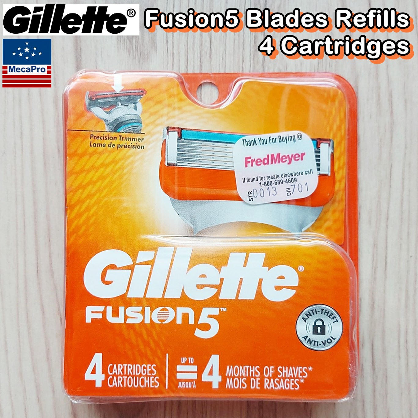 Gillette® Fusion5 Blades Refills 4 Cartridges ใบมีดโกน ยิลเลตต์ ฟิวชั่นไฟ้ว์ 4 ชิ้น