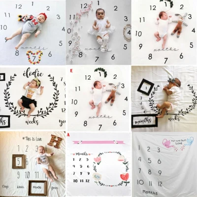Infant Baby Milestone Photography Prop Blanket Newborn Baby Monthly Flowers Numbers Photo Prop Backdrop Cloth Photo Accessories