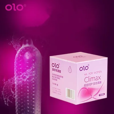 Olo ถุงยางอนามัย Climaxบางเฉียบแบบปุ่ม (1 กล่อง 10 ชิ้น) สีชมพู pink.