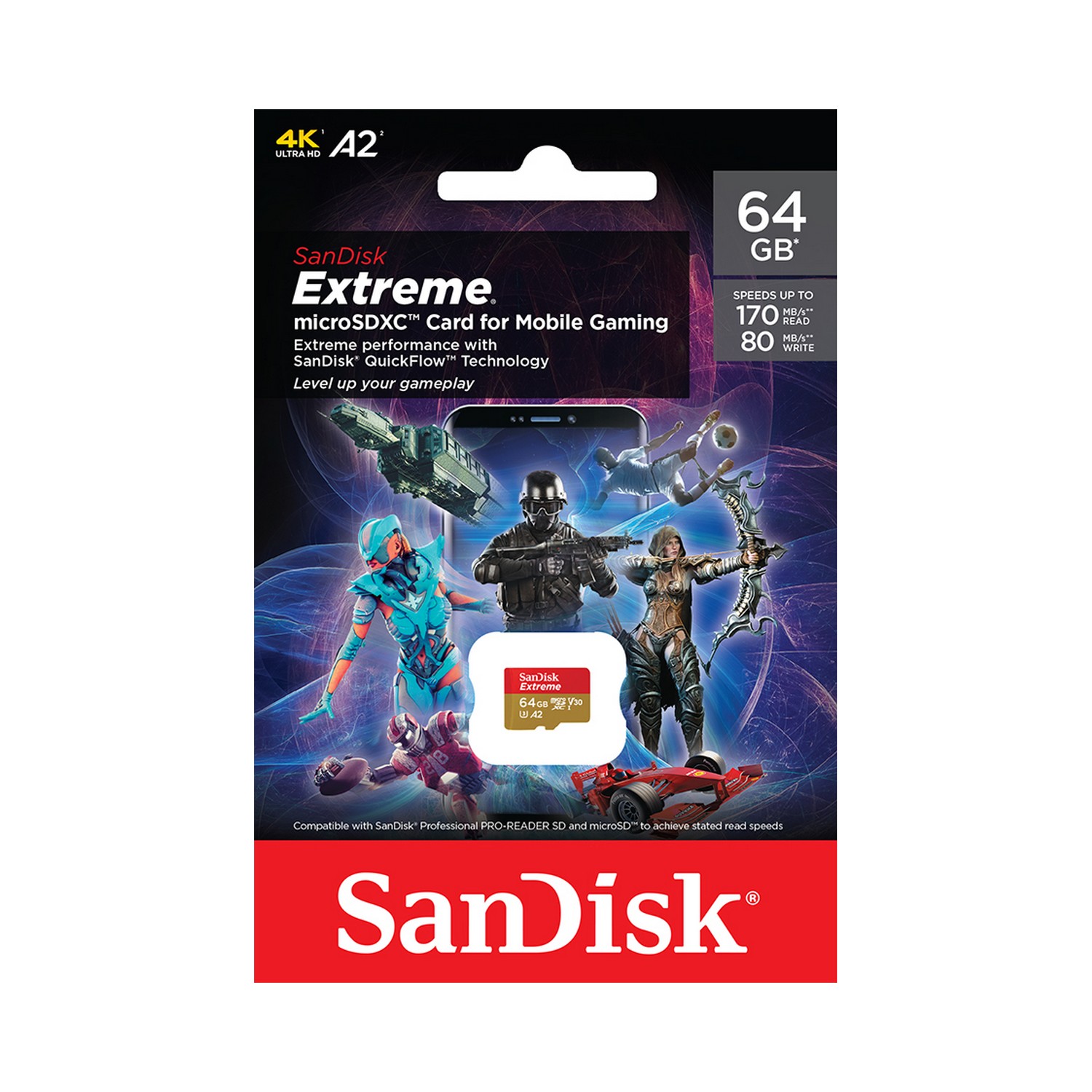 SanDisk Extreme Gaming microSDXC SQXAH 64GB V30 U3 C10 A2 UHS-I
