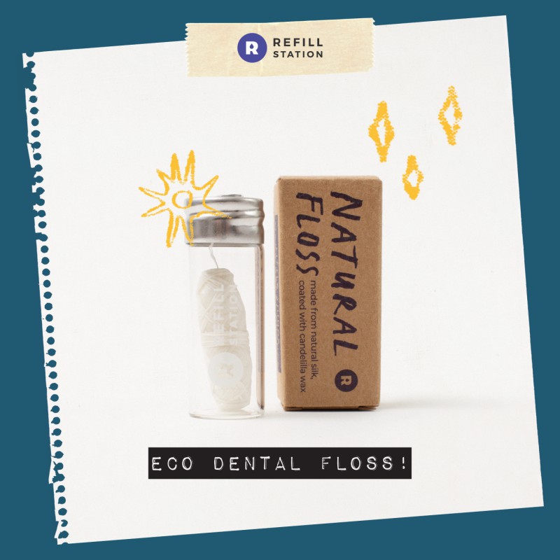 Refill Station ไหมขัดฟัน ไหมแท้ ไม่ผสมพลาสติก เติมได้ 100% Natural Silk Dental Floss (30m)