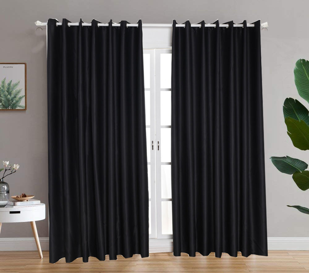 1 Panel Blackout Curtains Thermal Insulated with Grommet Curtains for Bedroom สี ดำ สี ดำความกว้าง 130ความยาว 160