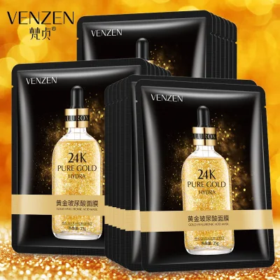 แผ่นมาร์คหน้า เวนเซน Venzen 24K Pure Gold Hydra Maskสูตรเพื่อผิวกระจ่างใส (Venzen 24K Pure Gold Hydra Mask, บำรุงผิวหน้า, ดูแลผิวหน้า)