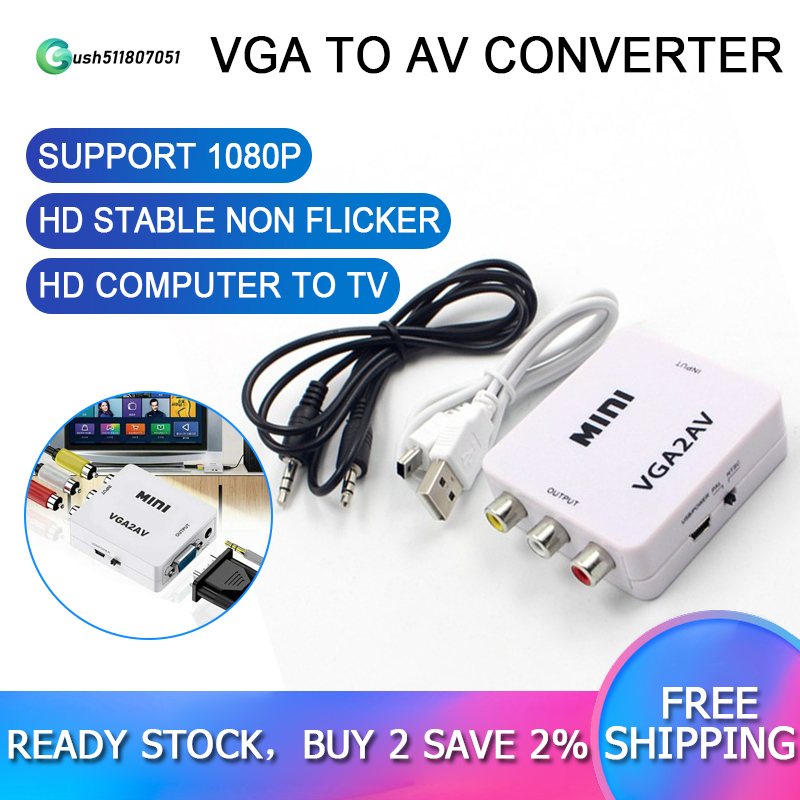 VGA เปลีี่ยนเป็น AV Mini Converter Scaler อะแดปเตอร์ที่รองรับ1080P VGA2AV Converter พีซีไปยังทีวี HD คอมพิวเตอร์ทีวี