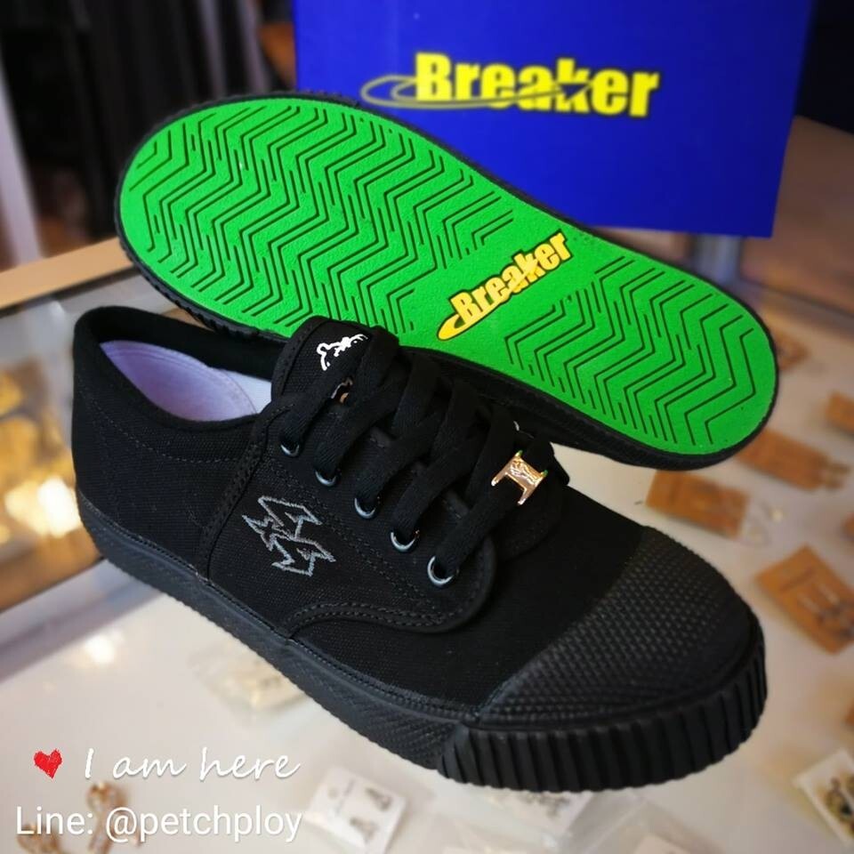 [4x4] Breaker รองเท้าผ้าใบนักเรียน เบรกเกอร์ สีดำ ผูกเชือก เบอร์ 29-47