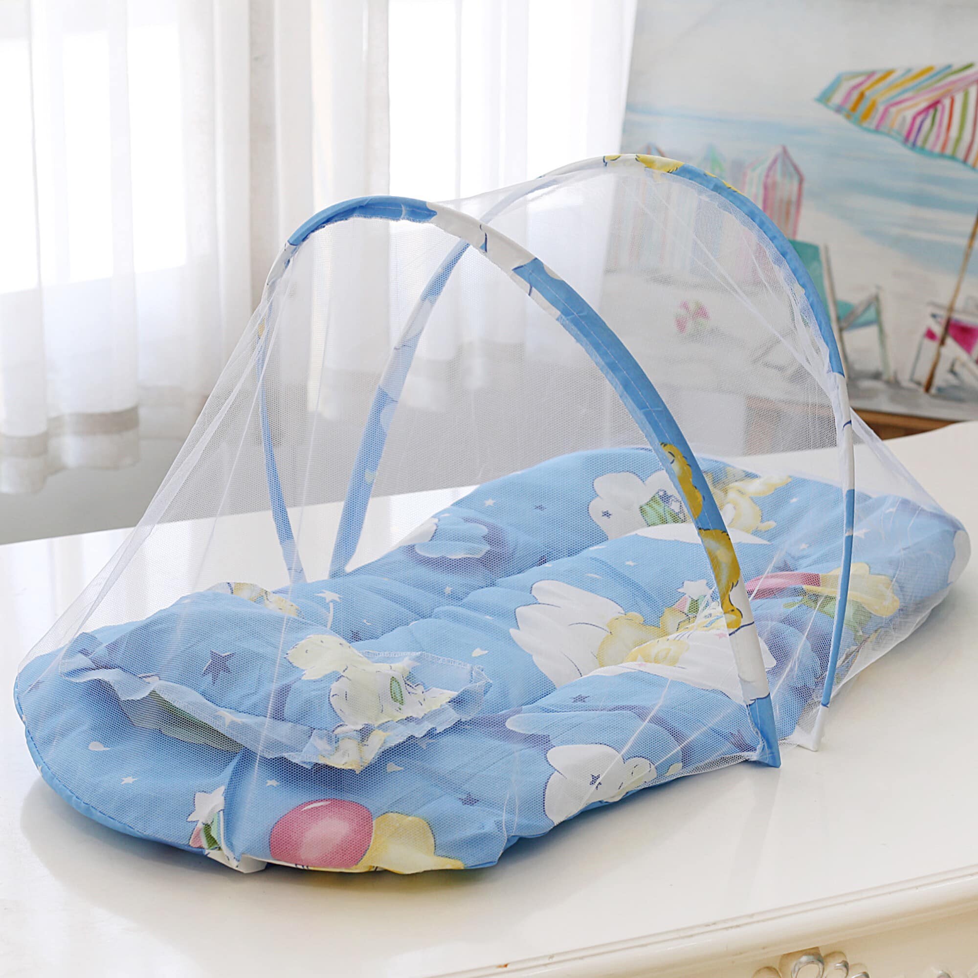 Hayashi - ที่นอนเด็กอ่อน ที่นอนพกพาพร้อมมุ้งครอบ Size 40 x 75 x 45 cm.