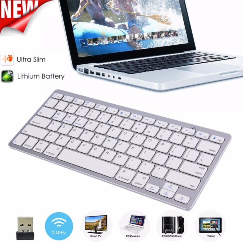 (สีขาว) คีย์บอร์ดไร้สาย แป้นภาษาไทย-อังกฤษ Wireless Keyboard TH-EN