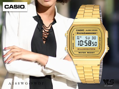 Velashop Casio นาฬิกาผู้หญิง สายสแตนเลส รุ่น A168WG-9WDF - สีทอง Velashop Casio นาฬิกาผู้หญิง สายสแตนเลส รุ่น A168WG-9WDF - สีทอง