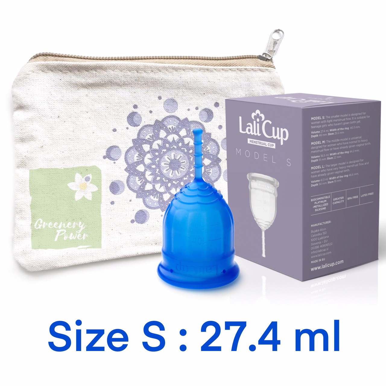 Lalicup Menstrual cup size S สีน้ำเงิน จากประเทศ Slovania มีคู่มือภาษาไทย ถ้วยอนามัย ผ้าอนามัยแบบสอด กรวยอนามัย