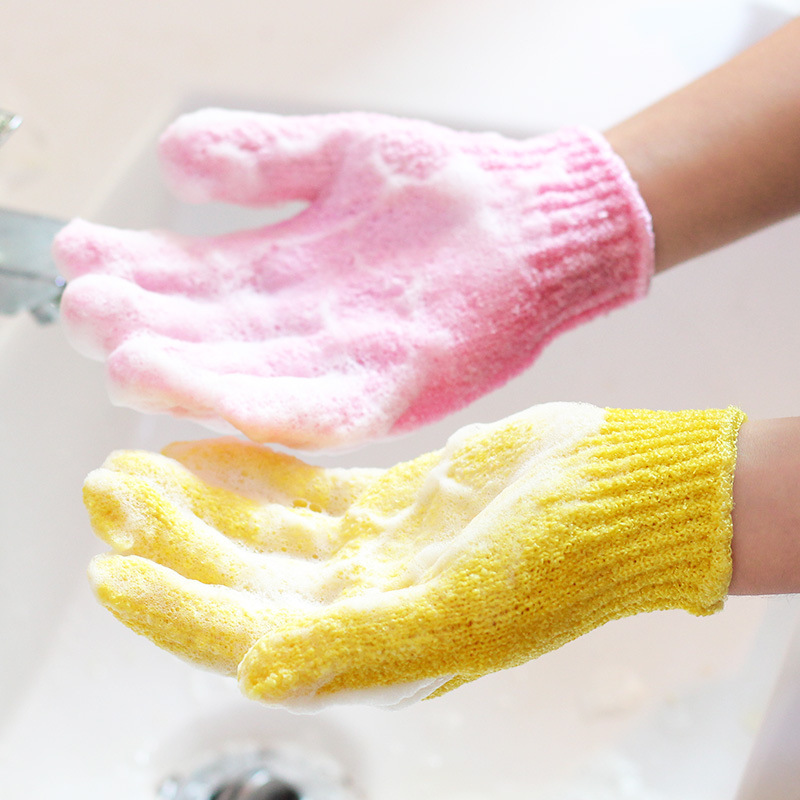 Life Huk ถุงมืออาบน้ำสิ่งประดิษฐ์ผ้าขนหนูห้านิ้วถูโคลนและด้านหลังสองด้าน. 