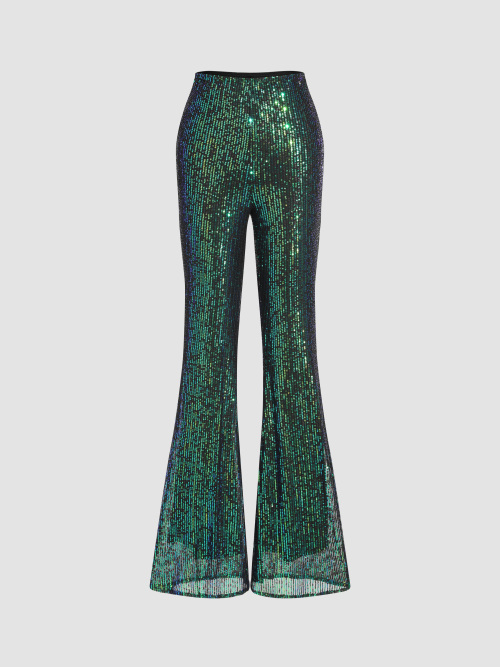 Cider Sequin Middle Waist Flared Trousers กางเกงขายาวผู้หญิง กางเกงปัก