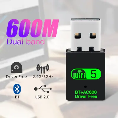 อะแดปเตอร์ USB WiFi Bluetooth 600Mbps Dual Band 2.4 / 5Ghz ตัวรับสัญญาณไร้สายภายนอก Mini Dongle WiFi สำหรับ PC / แล็ปท็อ