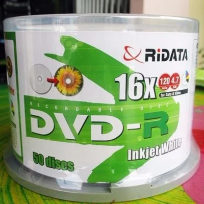 Ridata DVD-R Printable CakeBox 50 disc. - DVD Print - Printable - 4.7GB 16x-120min (50แผ่น) หน้าขาว