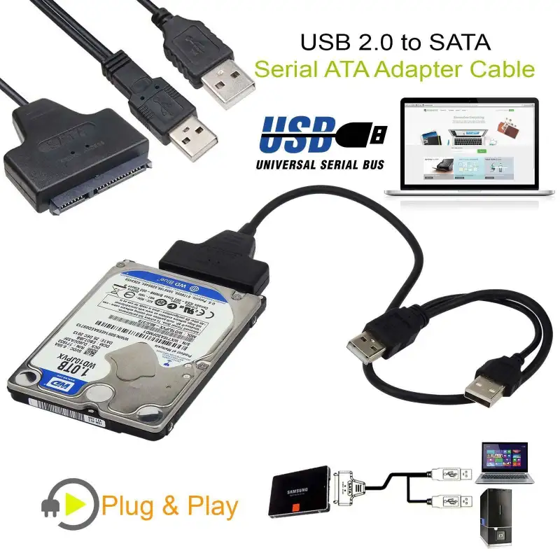ภาพหน้าปกสินค้าUSB 2.0 to SATA 7+15 Pin 22 For 2.5" HDD Hard Disk Drive With USB Power Cable จากร้าน new power2018 บน Lazada