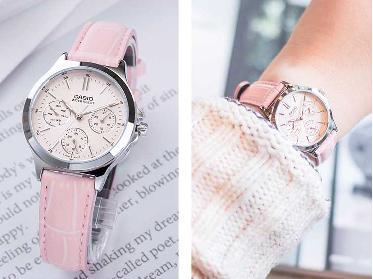 Win Watch shop นาฬิกา CASIO รุ่น LTP-V300L-4A นาฬิกาผู้หญิง สายหนังสีชมพู สุดน่ารัก สินค้าของแท้ 100% รับประกันสินค้า 1 ปีเต็ม (ส่งฟรี เก็บเงินปลายทางได้)