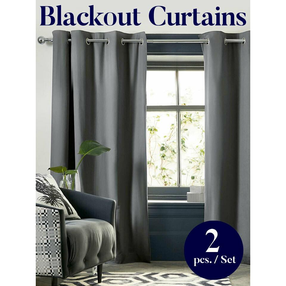 ส่งฟรี ผ้าม่านกันแสง ผ้าม่านโพลีเอสเตอร์ เซ็ต 2 ชิ้น 2-Piece Blackout Curtains เก็บเงินปลายทาง