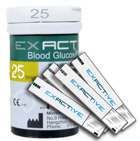 แผ่นวัดน้ำตาลในเลือด รุ่นเอ็กแซ็คทีฟ อีคิว ซิมเปิ้ล Exactive EQ Simple Teststrips แผ่นทดสอบระดับน้ำตาลกลูโคสในเลือด 1 กระปุกมี 25 ชิ้น