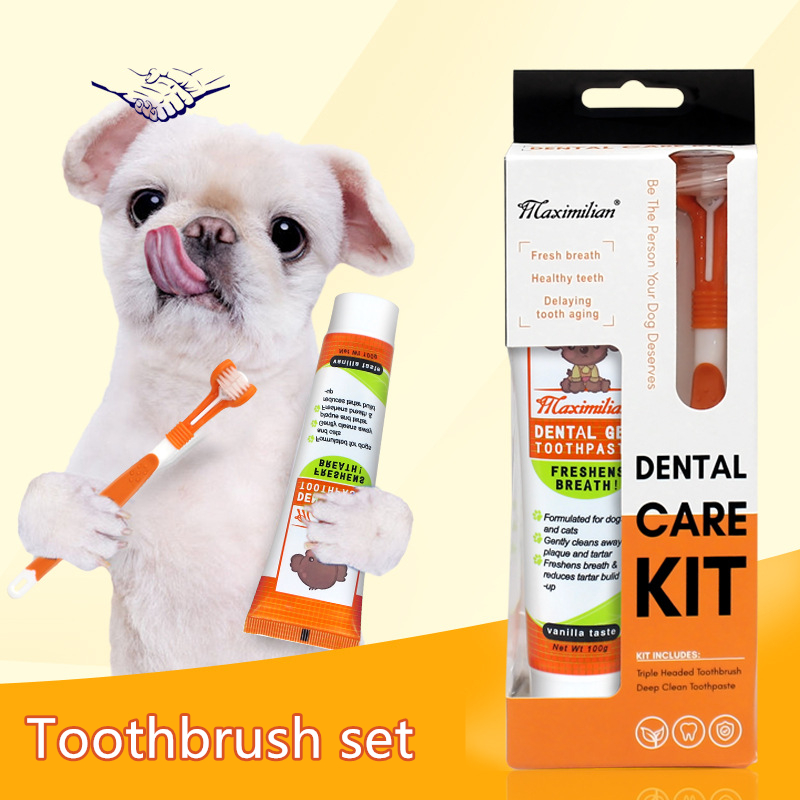 ยาสีฟันสำหรับสุนัข ชุดแปรงสีฟัน + ยาสีฟัน รสเนื้อ Pet Toothbrush ลดกลิ่นปาก ลดคราบหินปูน สำหรับสุนัขทุกสายพันธุ์ กลิ่นวนิลลา ขนาด 100 กรัม/แพ็