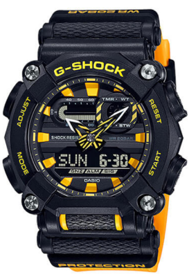 Casio G-Shock นาฬิกาข้อมือผู้ชาย สายเรซิ่น รุ่น GA-900A,GA-900A-1A9 - สีดำ/เหลือง