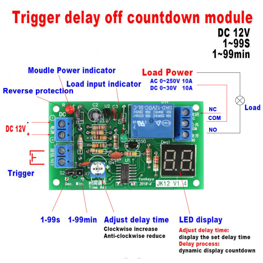 Stable Reliable Relay Switch, 12V Timer Switch, Led Display Countdown