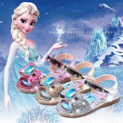 Baby Cartoon Sandals Frozen Crystal Shoes Bow Diamond Decoration Soft Kids Shoes Children