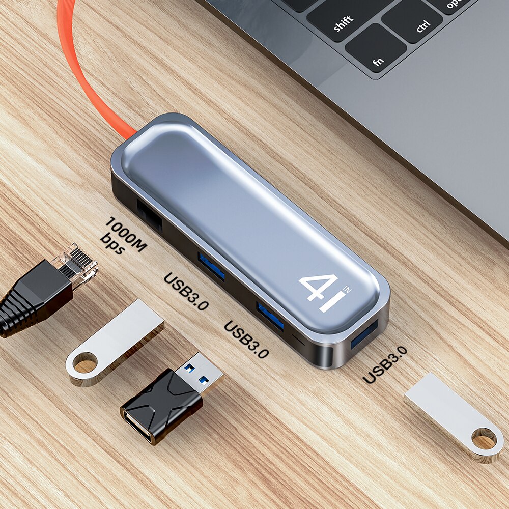 ROCK USB HUB ประเภท C HDMI Adapter 10 In 1 USB C To USB 3.0 Dock สำหรับ MacBook pro ประเภท C 3.1 Splitter 3พอร์ต USB C HUB  type-c to USB3.0x3+LAN